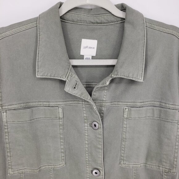 J. Jill Tahoe Denim Long Utility Jacket LP Women's Button Down Cotton Sage Green - Picture 7 of 11